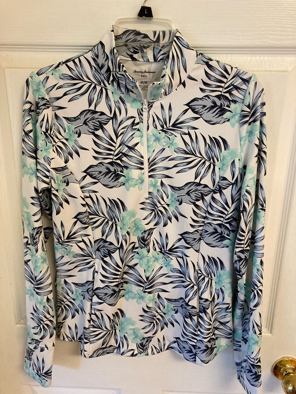 Tommy Bahama Golf Leaf-Print Polo in White and Navy